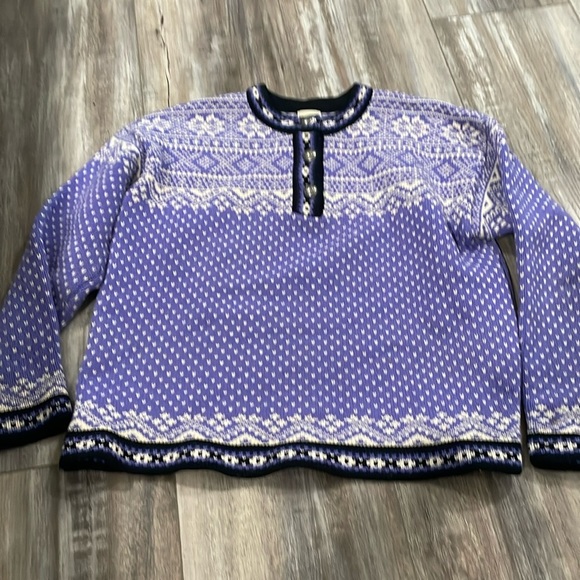 L.L. Bean Nordic fair aisle purple wool three button sweater medium - Picture 1 of 8